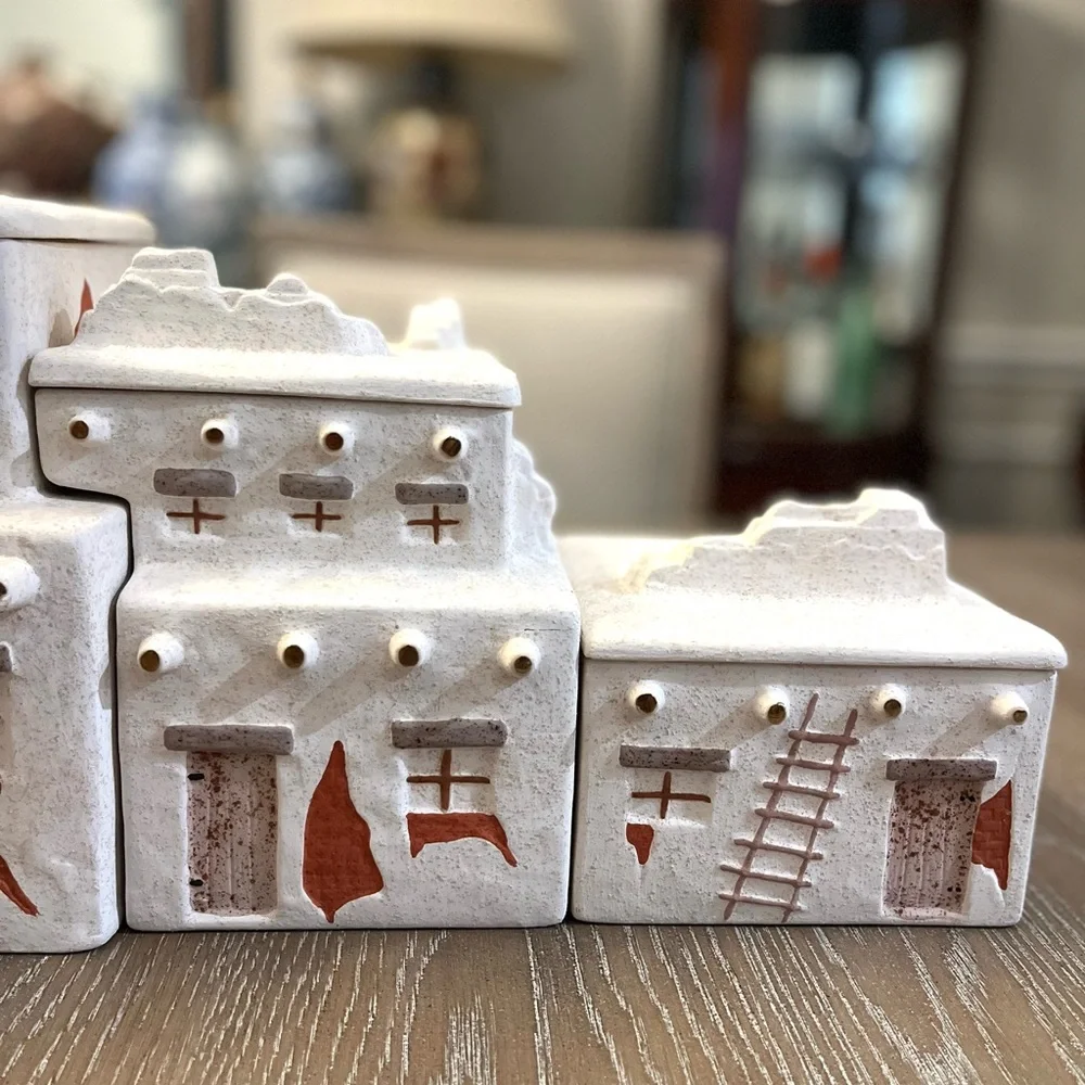 Southwestern Adobe village houses canister set/cookie jar Native American Pueblo - Picture 7 of 9